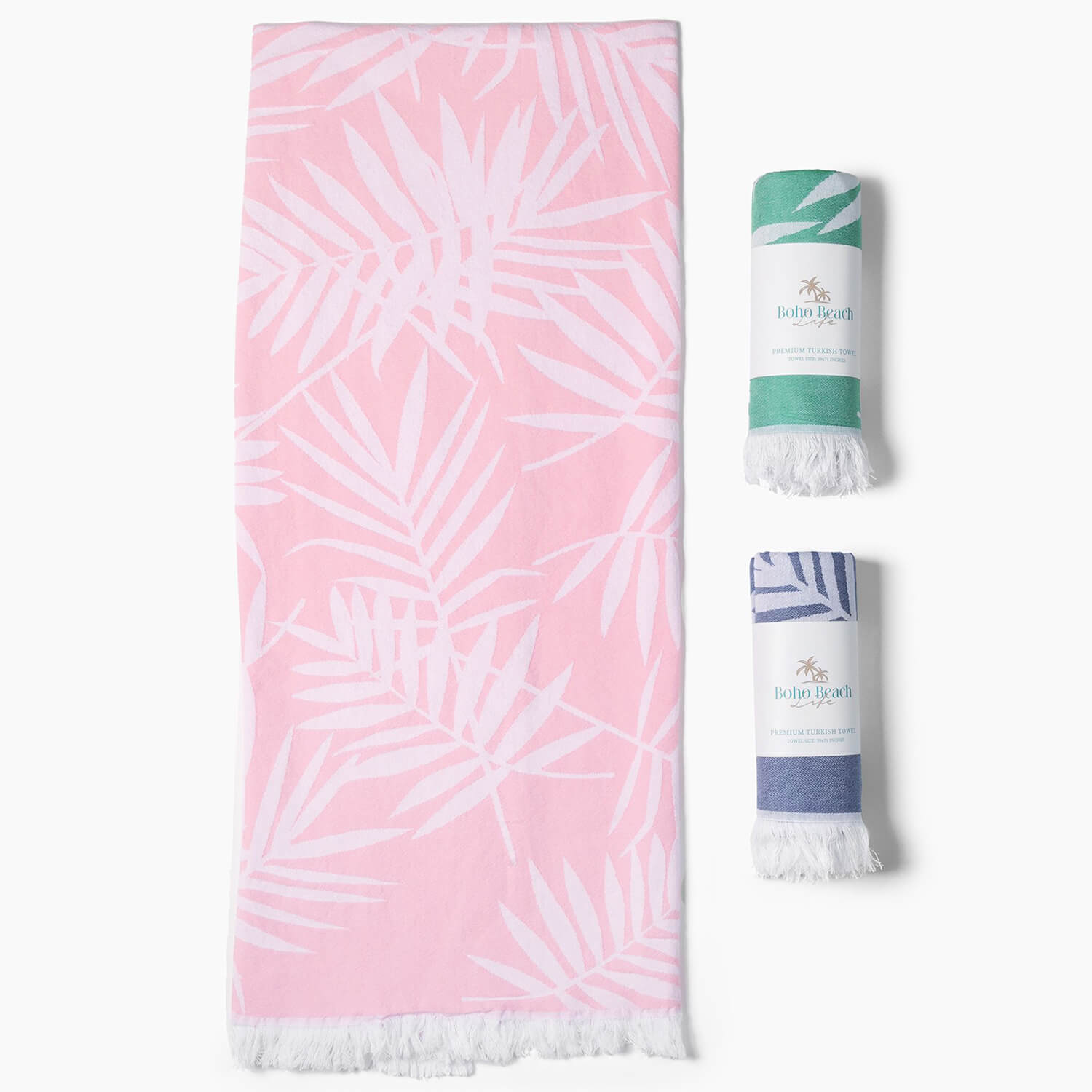 Sand Proof Turkish Beach Towel - Palm Leaf Pattern (Pink)