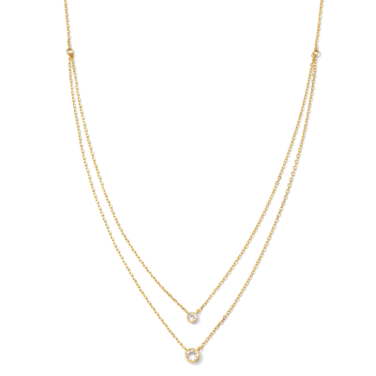 Double Layer Necklace with Framed Cubic Zirconia (Gold)